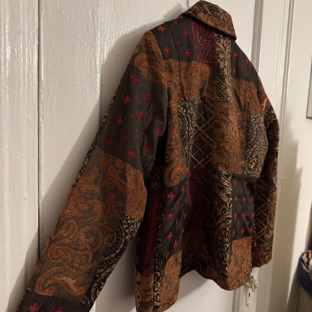 Vtg Patchwork Tapestry Brocade Blazer Paisley Bro… - image 9